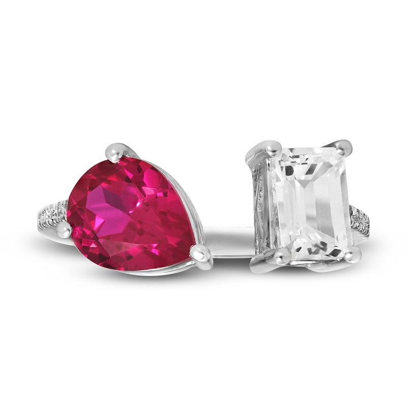Main Image 2 of Lab-Created Ruby & White Lab-Created Sapphire Ring 10K White Gold