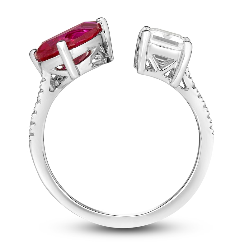 Main Image 3 of Lab-Created Ruby & White Lab-Created Sapphire Ring 10K White Gold