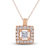 Thumbnail Image 1 of Diamond Halo Pendant Necklace 1/6 ct tw Princess/Round 10K Rose Gold