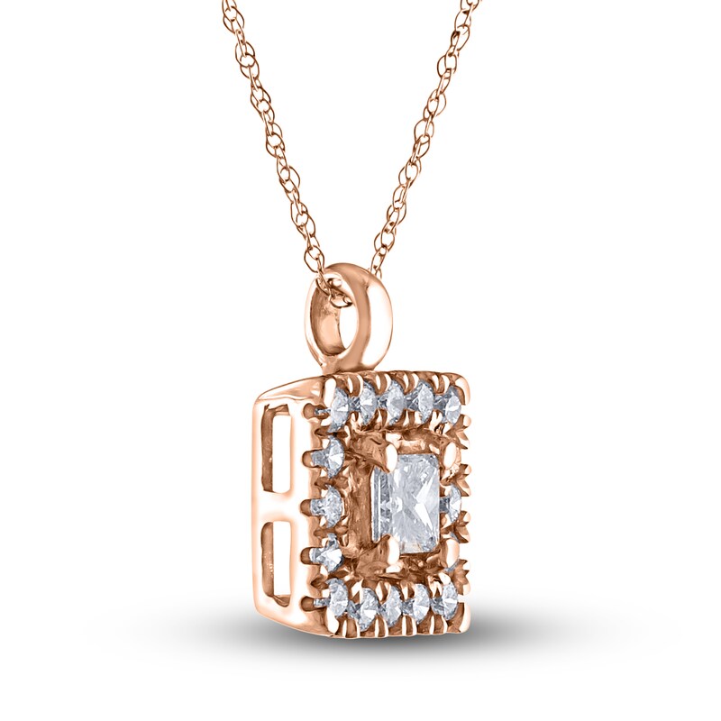 Main Image 2 of Diamond Halo Pendant Necklace 1/6 ct tw Princess/Round 10K Rose Gold