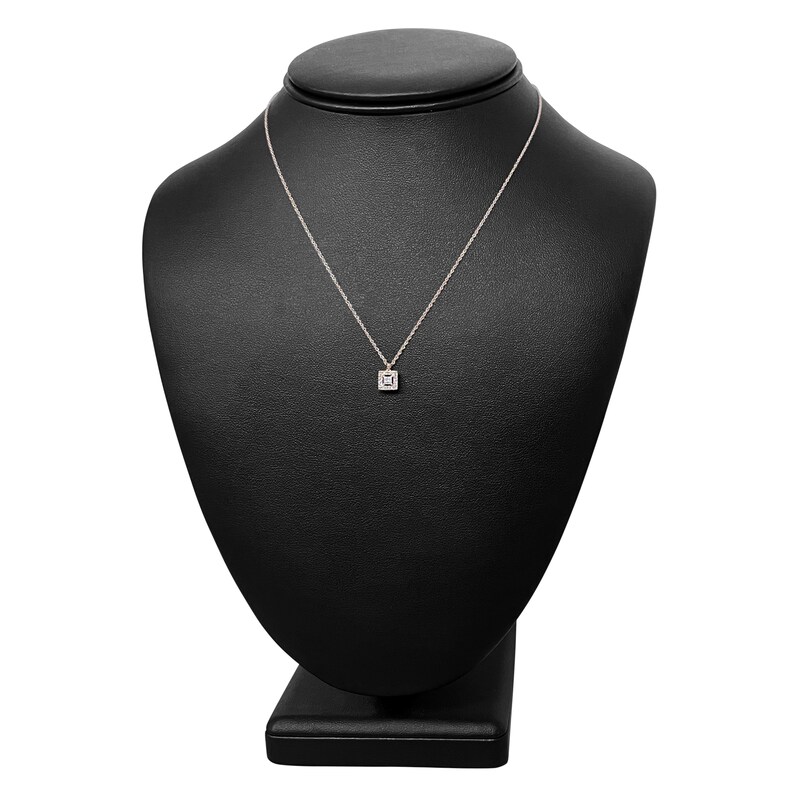 Main Image 4 of Diamond Halo Pendant Necklace 1/6 ct tw Princess/Round 10K Rose Gold
