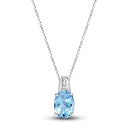 Natural Blue Topaz & White Lab-Created Sapphire Pendant Necklace 10K White Gold 18"