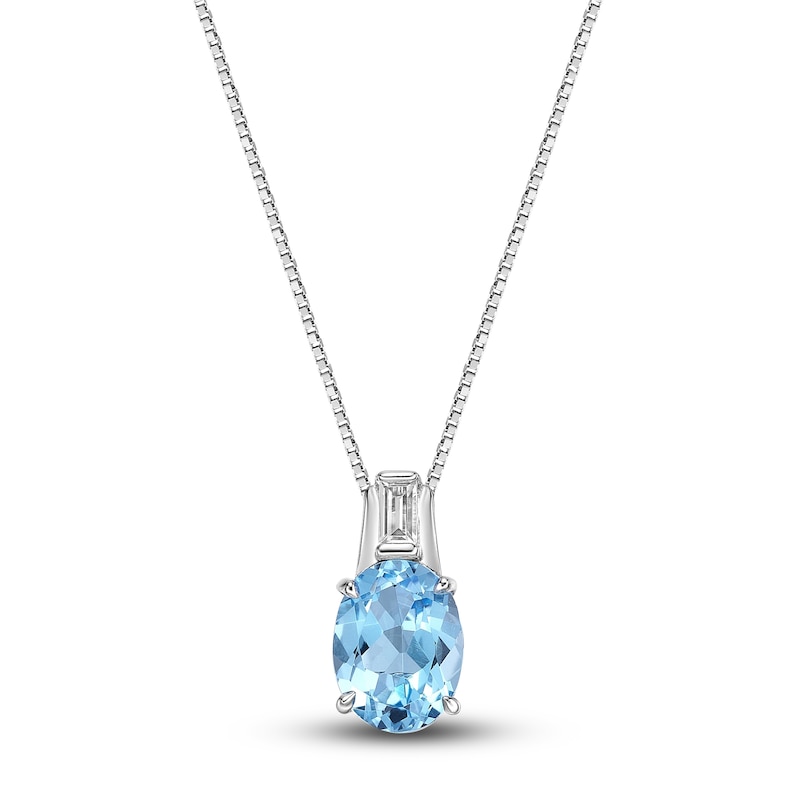 Main Image 1 of Natural Blue Topaz & White Lab-Created Sapphire Pendant Necklace 10K White Gold 18"