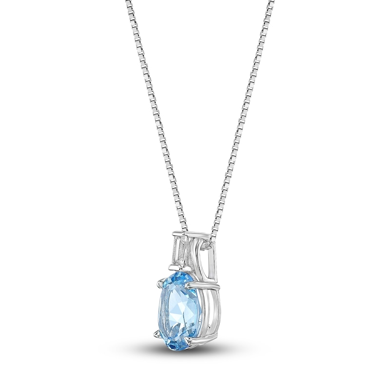 Main Image 2 of Natural Blue Topaz & White Lab-Created Sapphire Pendant Necklace 10K White Gold 18"