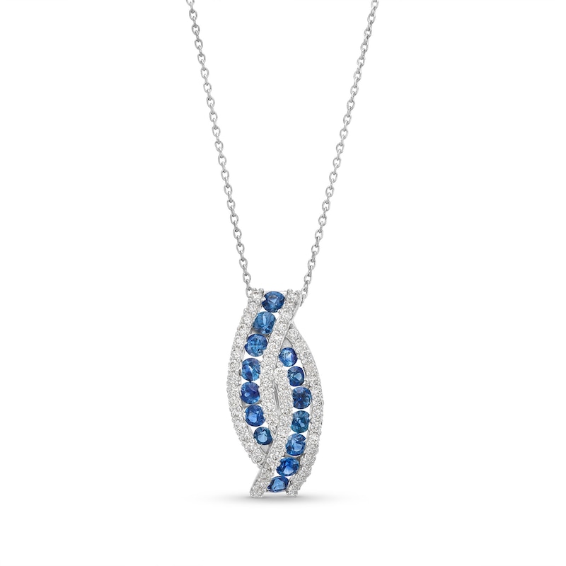 Unique Blue Sapphires and Diamond Necklace for Women 14K White Gold