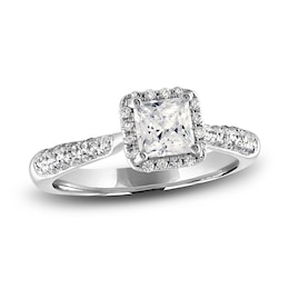 Diamond Halo Engagement Ring 1-1/6 ct tw Princess/Round 14K White Gold