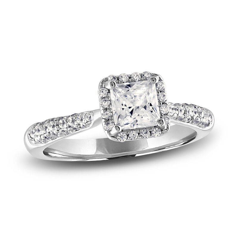 Diamond Halo Engagement Ring 1-1/6 ct tw Princess/Round 14K White Gold ...