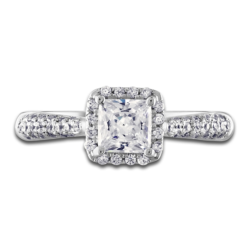 Main Image 3 of Diamond Halo Engagement Ring 1-1/6 ct tw Princess/Round 14K White Gold