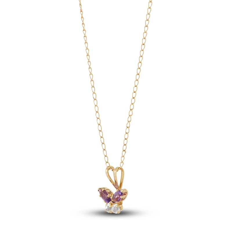 Main Image 2 of Children's Natural Amethyst & Natural White Topaz Butterfly Necklace 14K Yellow Gold  13"