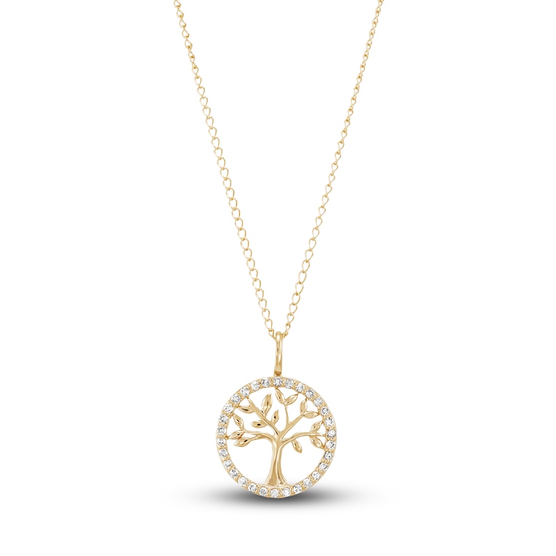 Main Image 1 of Children's Diamond Family Tree Necklace 1/10 ct tw Round 14K Yellow Gold 13"