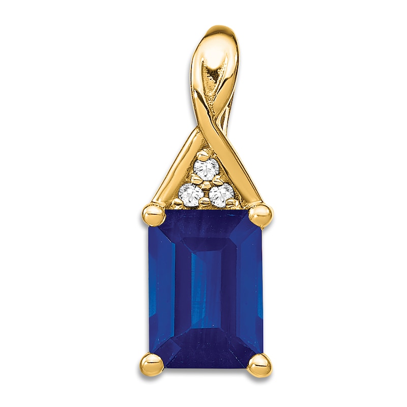 Natural Blue Sapphire Charm Diamond Accents 14K Yellow Gold