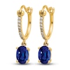 Thumbnail Image 1 of Natural Blue Sapphire Dangle Earrings 1/10 ct tw Diamonds 14K Yellow Gold