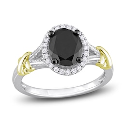 Y-Knot Black Diamond Ring 2-1/8 ct tw Oval/Round 14K Two-Tone Gold