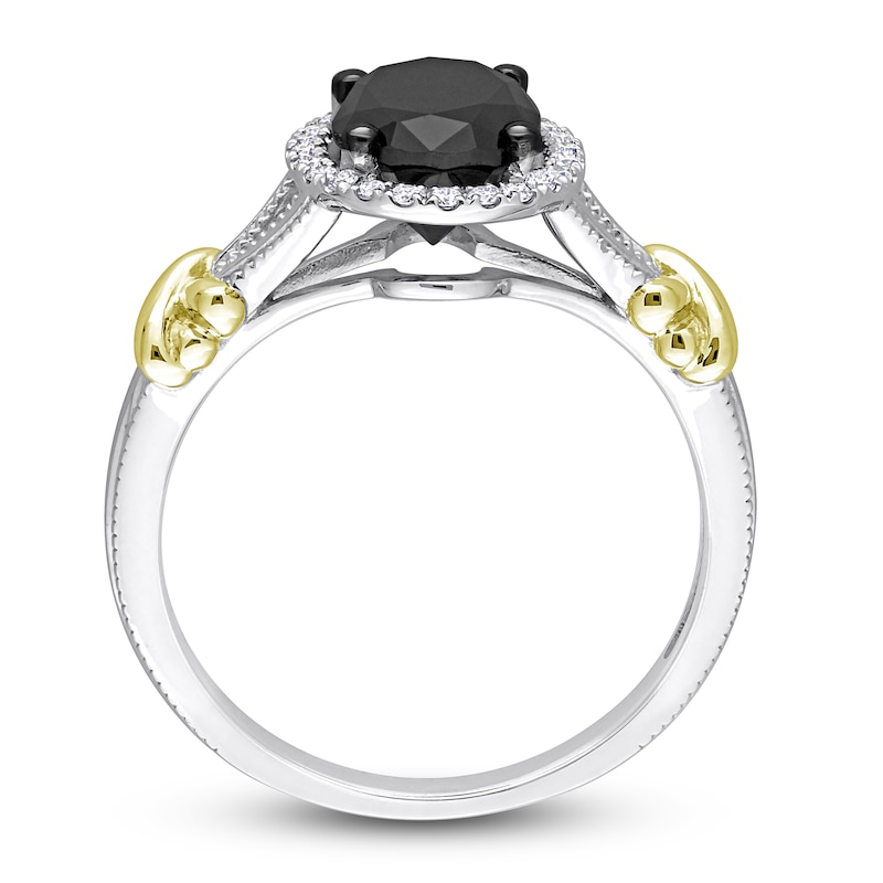 Main Image 3 of Y-Knot Black Diamond Ring 2-1/8 ct tw Oval/Round 14K Two-Tone Gold