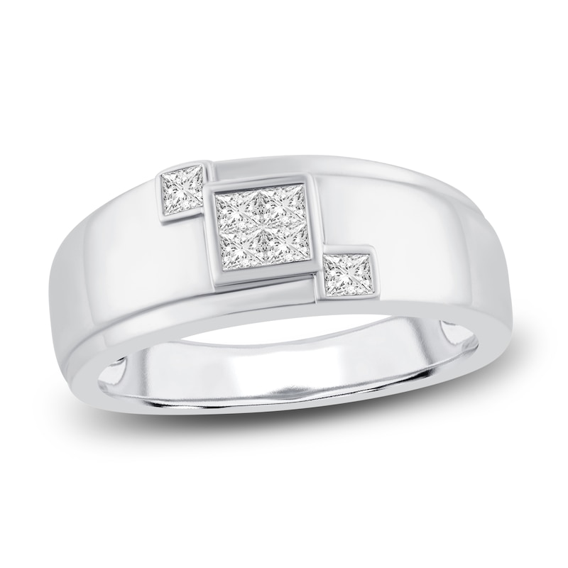 Main Image 1 of Men's Diamond Wedding Band 3/8 ct tw Square-cut 14K White Gold