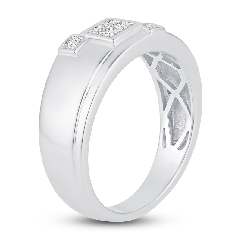 Main Image 2 of Men's Diamond Wedding Band 3/8 ct tw Square-cut 14K White Gold