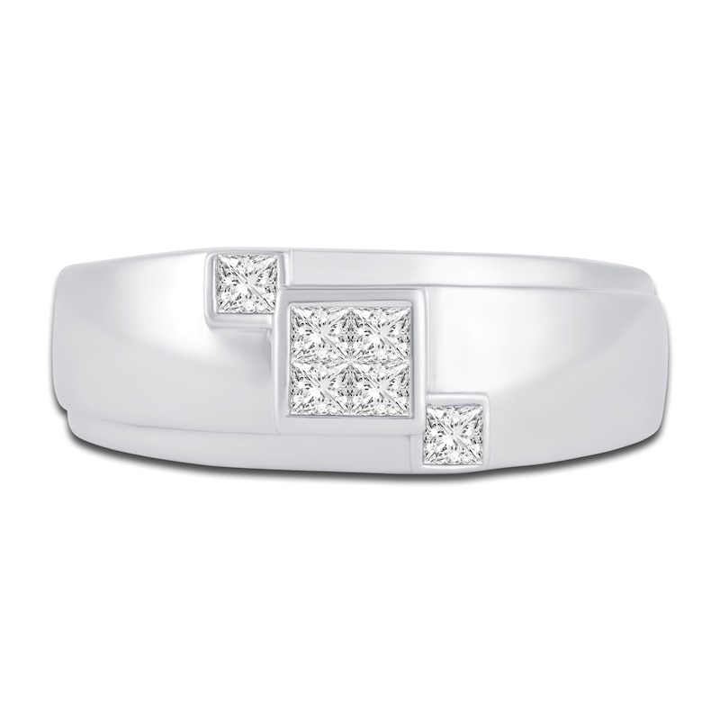 Main Image 3 of Men's Diamond Wedding Band 3/8 ct tw Square-cut 14K White Gold