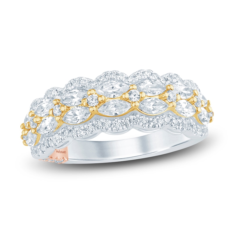 Pnina Tornai Lab-Created Diamond Anniversary Ring 1-1/2 ct tw Round/Marquise 14K Two-Tone Gold