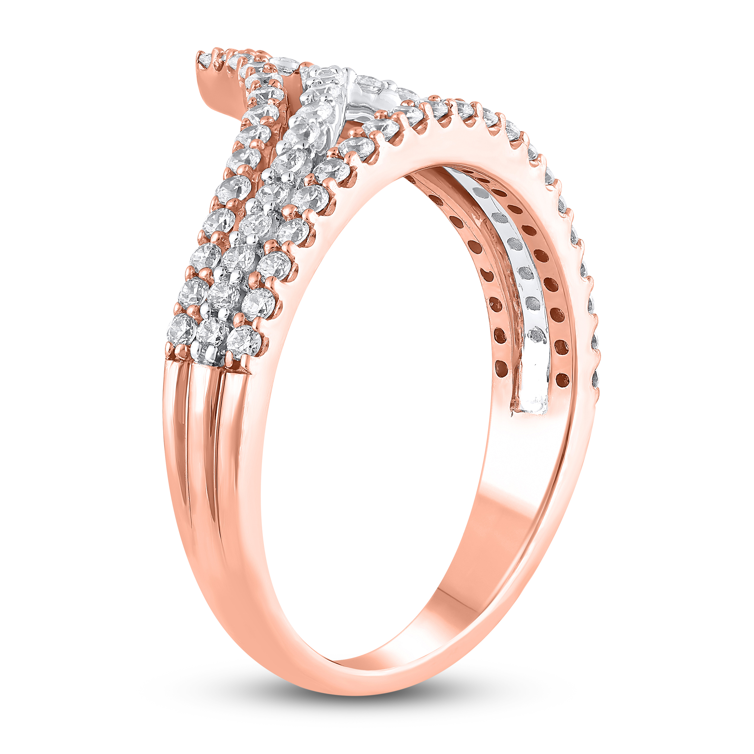 Main Image 2 of Diamond Double Chevron Ring 5/8 ct tw Round 14K Two-Tone Gold