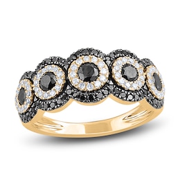 Black & White Diamond Anniversary Band 1 ct tw Round 14K Yellow Gold