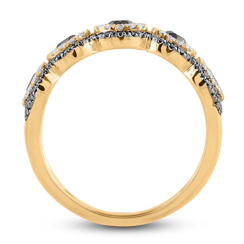 Main Image 2 of Black & White Diamond Anniversary Band 1 ct tw Round 14K Yellow Gold