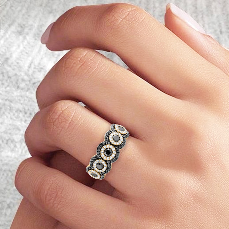 Main Image 4 of Black & White Diamond Anniversary Band 1 ct tw Round 14K Yellow Gold