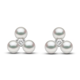 Yoko London Freshwater Cultured Pearl Earrings Diamond Accents 18K White Gold