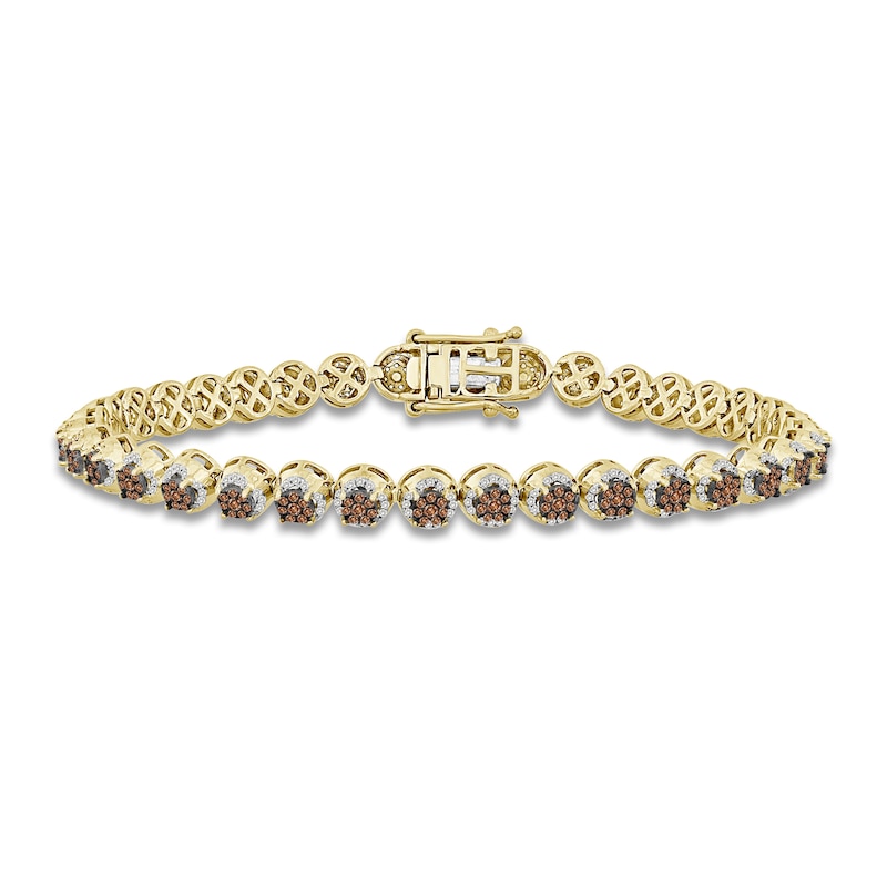 Bourbon-Colored Diamonds Men's White & Brown Diamond Bracelet 2-1/2 ct tw Round 10K Yellow Gold 8.5"