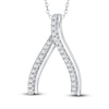 Thumbnail Image 1 of Diamond Wishbone Pendant Necklace 1/8 ct tw Round 14K White Gold 18"
