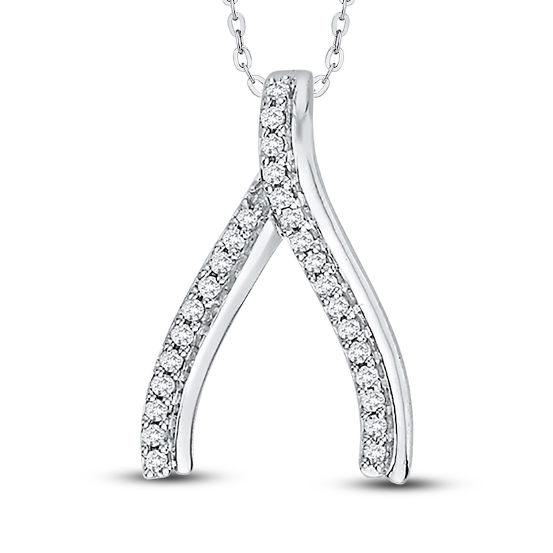 Main Image 1 of Diamond Wishbone Pendant Necklace 1/8 ct tw Round 14K White Gold 18"