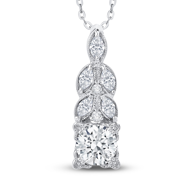 Main Image 1 of Marquise & Round Diamond Pendant Necklace 5/8 ct tw 14K White Gold