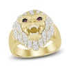 Thumbnail Image 0 of Men's Diamond & Lab Created Ruby Lion Ring 1/2 ct tw Round 10K Yellow Gold