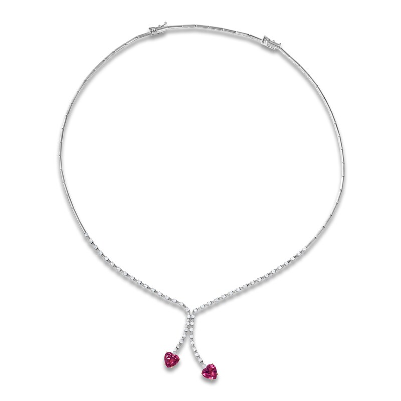 Main Image 1 of Le Vian Couture Heart-Shaped Natural Pink Tourmaline Dangle Necklace 1-1/3 ct tw Diamonds 18K Vanilla Gold
