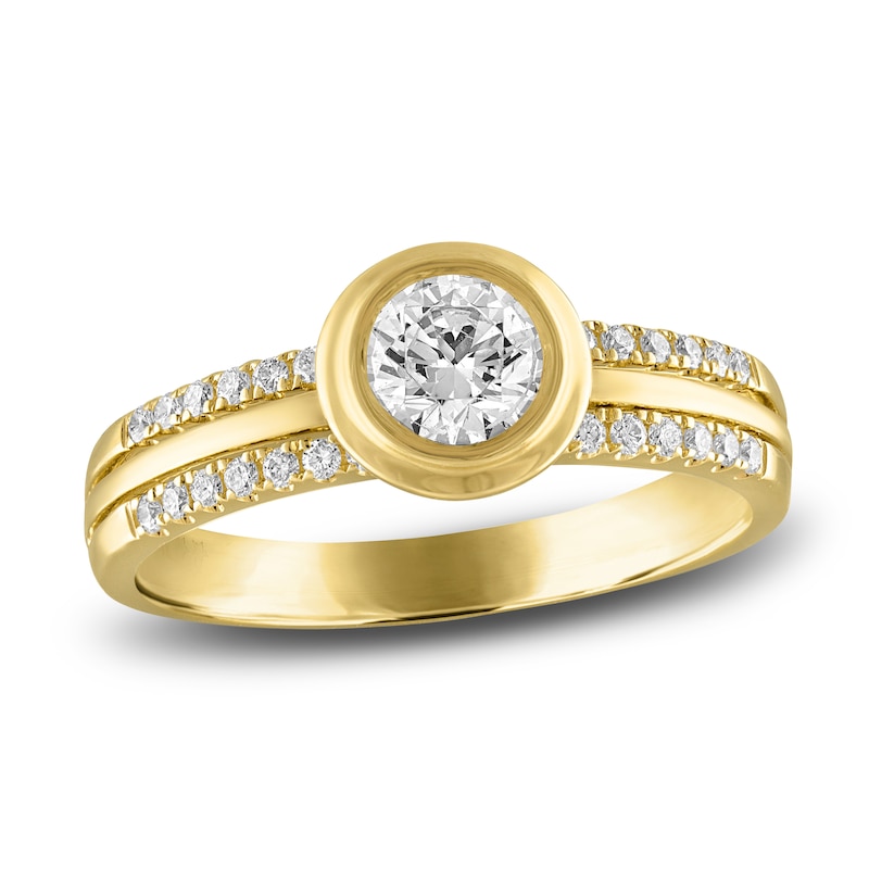 Diamond Bezel Double-Row Engagement Ring 3/4 ct tw 14K Yellow Gold