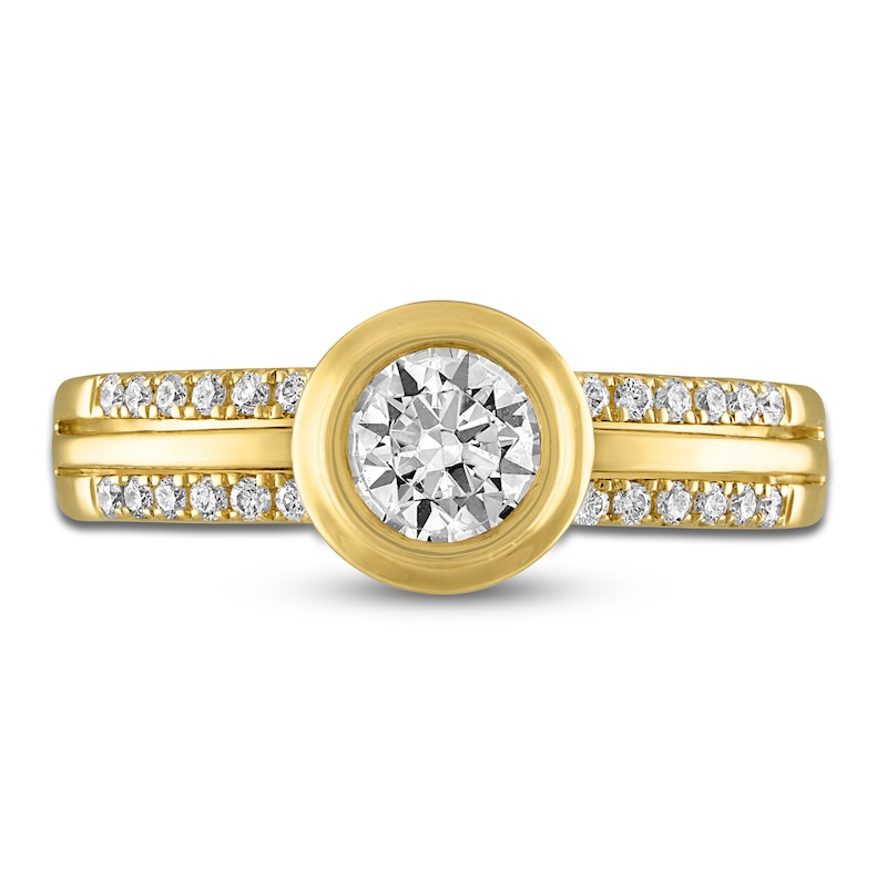 Diamond Bezel Double-Row Engagement Ring 3/4 ct tw 14K Yellow Gold