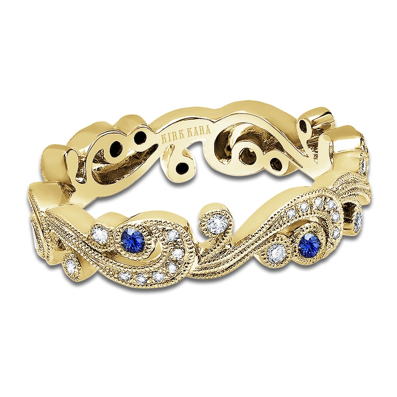 Main Image 1 of Kirk Kara Natural Blue Sapphire & Diamond Lace Wedding Band 1/8 ct tw 14K Yellow Gold