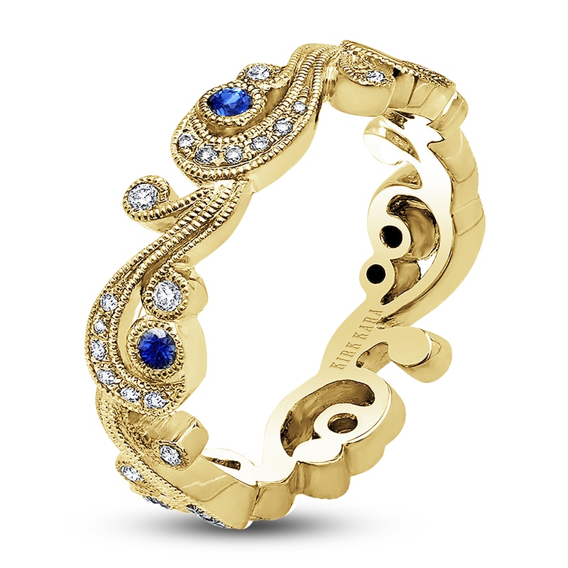 Main Image 2 of Kirk Kara Natural Blue Sapphire & Diamond Lace Wedding Band 1/8 ct tw 14K Yellow Gold