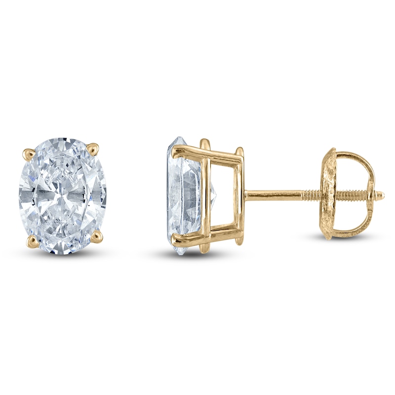 Main Image 1 of Oval-Cut Lab-Grown Diamond Solitaire Stud Earrings 1 ct tw 14K Yellow Gold (F/SI2)