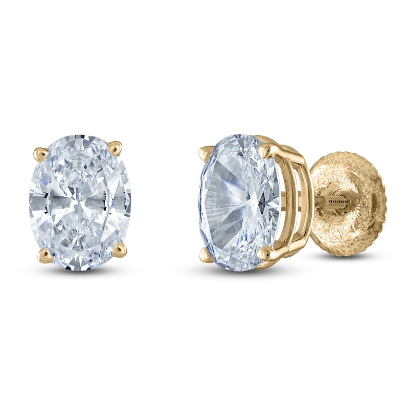Main Image 2 of Oval-Cut Lab-Grown Diamond Solitaire Stud Earrings 1 ct tw 14K Yellow Gold (F/SI2)