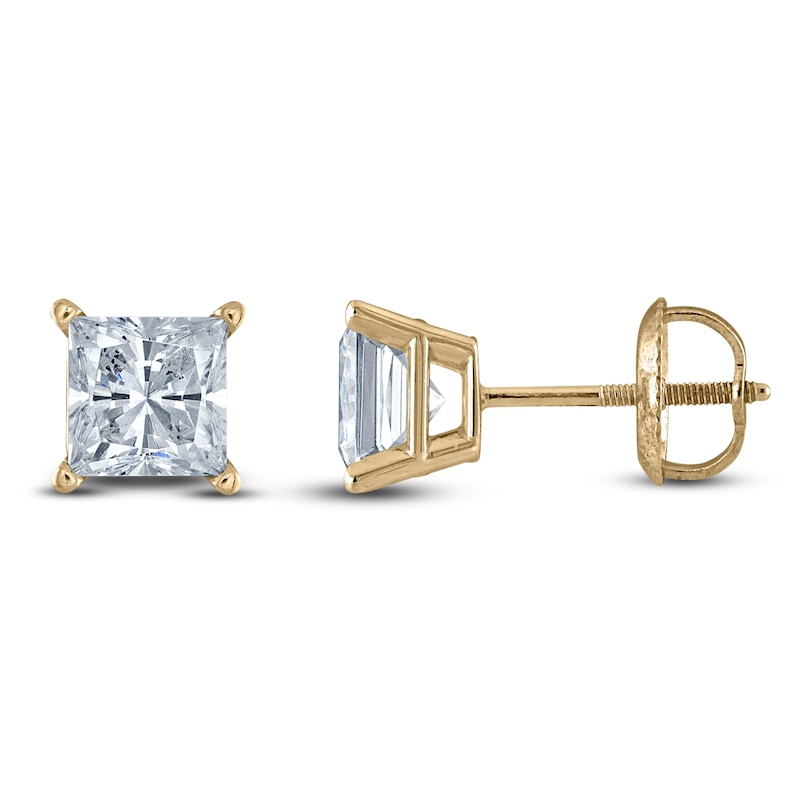 Main Image 1 of Princess-Cut Lab-Grown Diamond Solitaire Stud Earrings 3 ct tw 14K Yellow Gold (F/SI2)