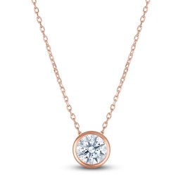 Certified Round-Cut Diamond Bezel-Set Solitaire Necklace 1 ct tw 14K Rose Gold 18" (I1/I)