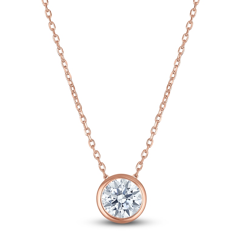 Main Image 1 of Certified Round-Cut Diamond Bezel-Set Solitaire Necklace 1 ct tw 14K Rose Gold 18" (I1/I)