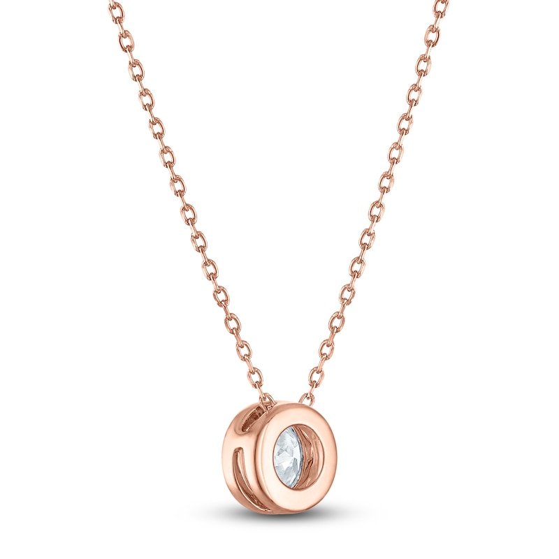 Main Image 3 of Certified Round-Cut Diamond Bezel-Set Solitaire Necklace 1 ct tw 14K Rose Gold 18" (I1/I)