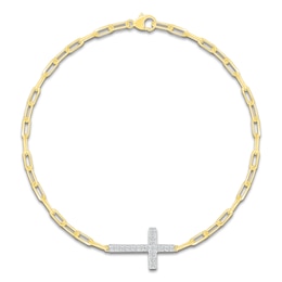 Diamond Sideways Cross Paperclip Chain Bracelet 1/8 ct tw 10K Yellow Gold 7.5"