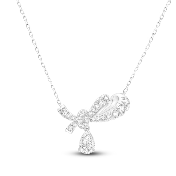 Jared Signature Pear-Shaped Lab-Grown Diamond Drop Bow Necklace 1-1/2 ct tw 14K White Gold