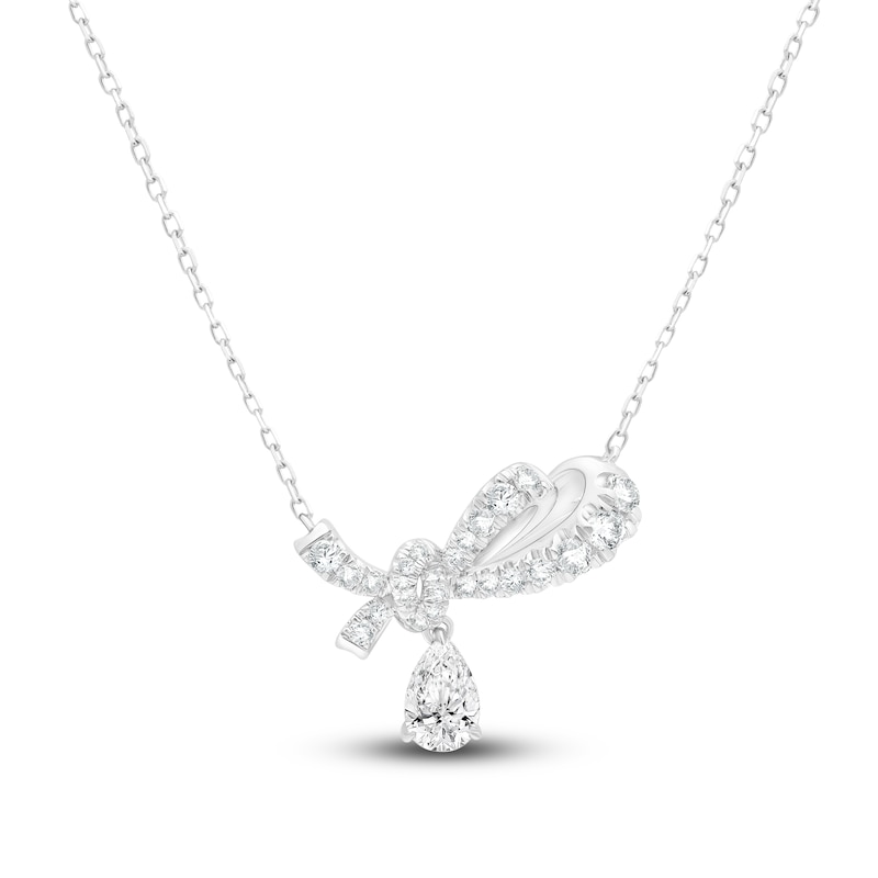 Main Image 1 of Pear-Shaped Lab-Grown Diamond Drop Bow Necklace 1-1/2 ct tw 14K White Gold
