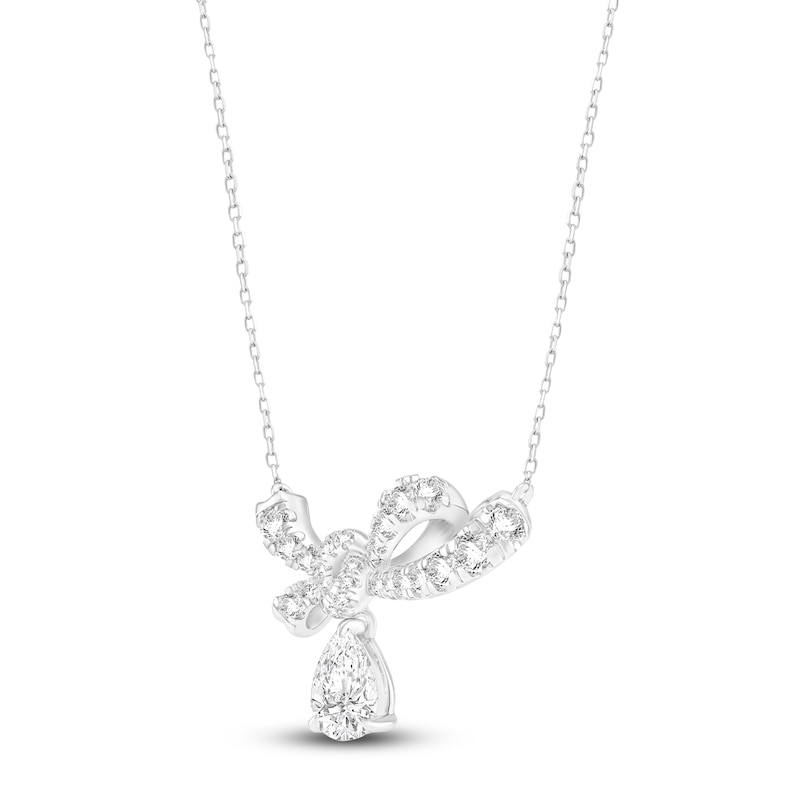 Main Image 2 of Pear-Shaped Lab-Grown Diamond Drop Bow Necklace 1-1/2 ct tw 14K White Gold