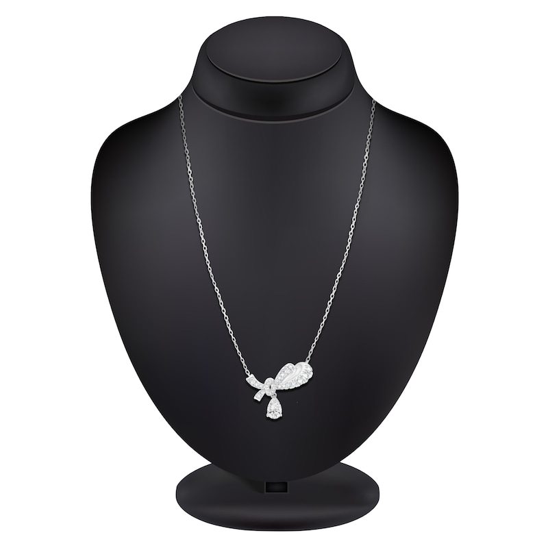 Main Image 3 of Pear-Shaped Lab-Grown Diamond Drop Bow Necklace 1-1/2 ct tw 14K White Gold