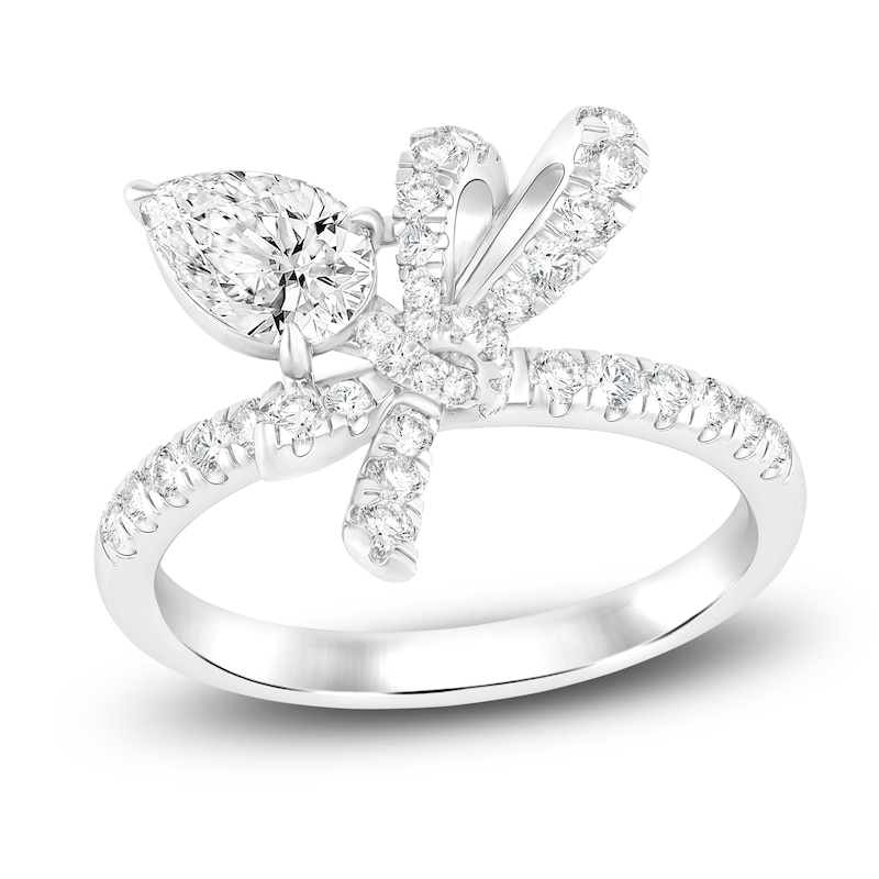 Main Image 1 of Pear-Shaped Lab-Grown Diamond Bow Ring 1-1/4 ct tw 14K White Gold
