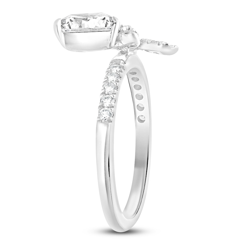Main Image 2 of Pear-Shaped Lab-Grown Diamond Bow Ring 1-1/4 ct tw 14K White Gold